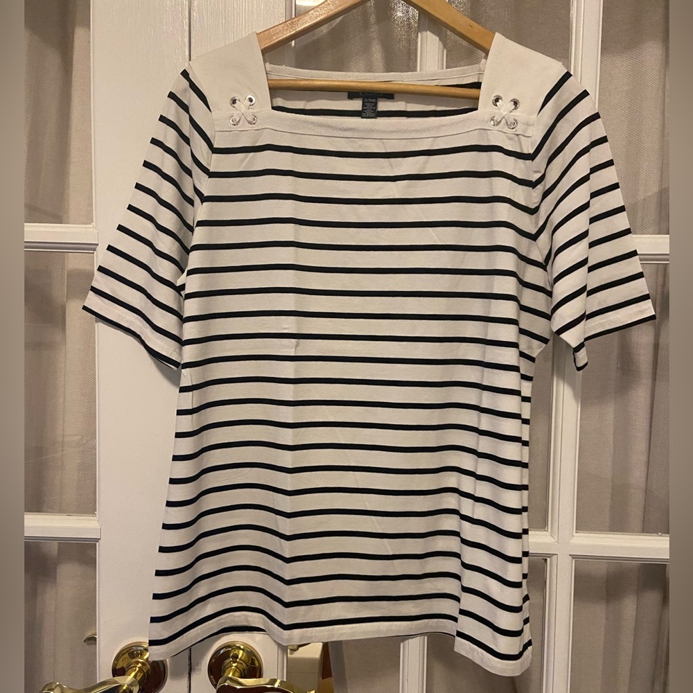 Chaps striped tee with lace-up detail on shoulder
